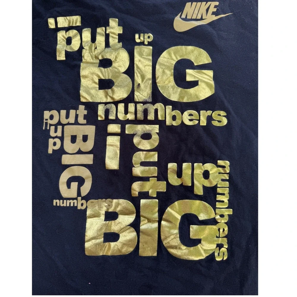 Nike Mens XL T-Shirt Black Gold Put Up Big Numbers Graphic Tee Cotton Regular